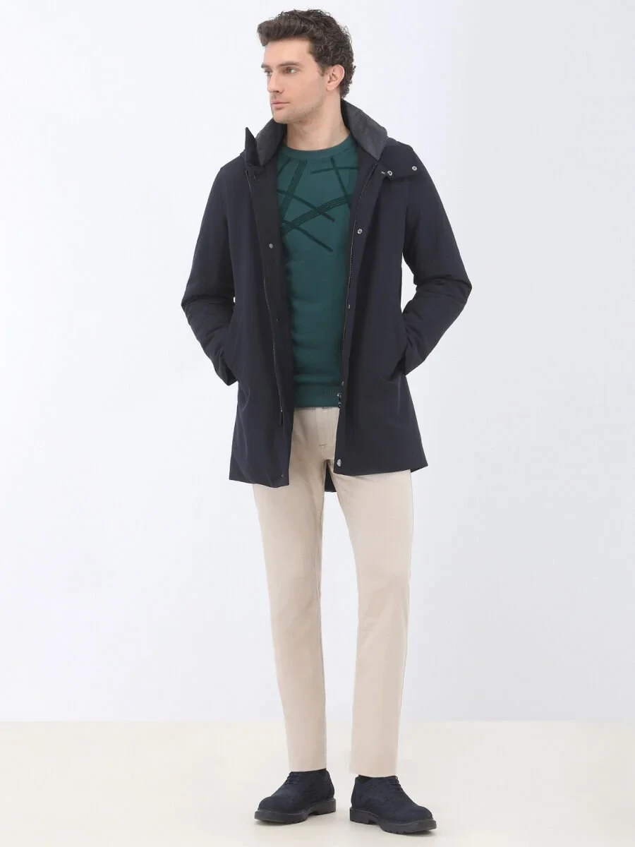Navy Blue Weaving Coat - 3