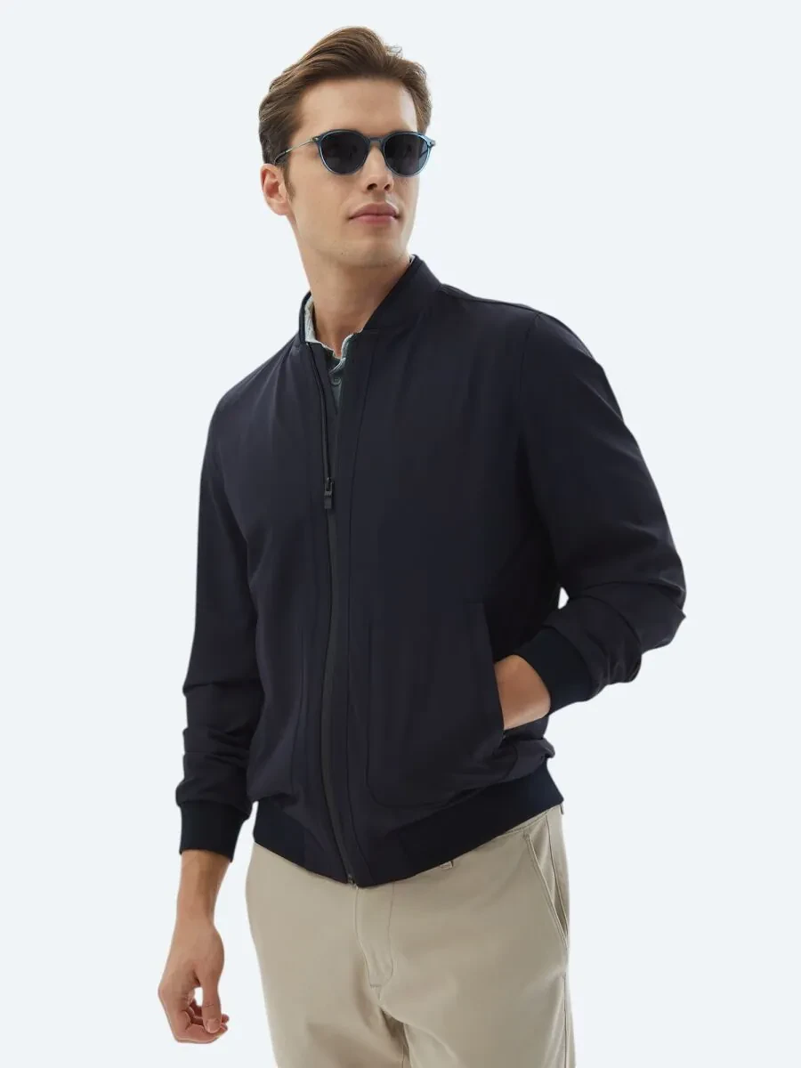 Navy Blue Weaving Coat - 1