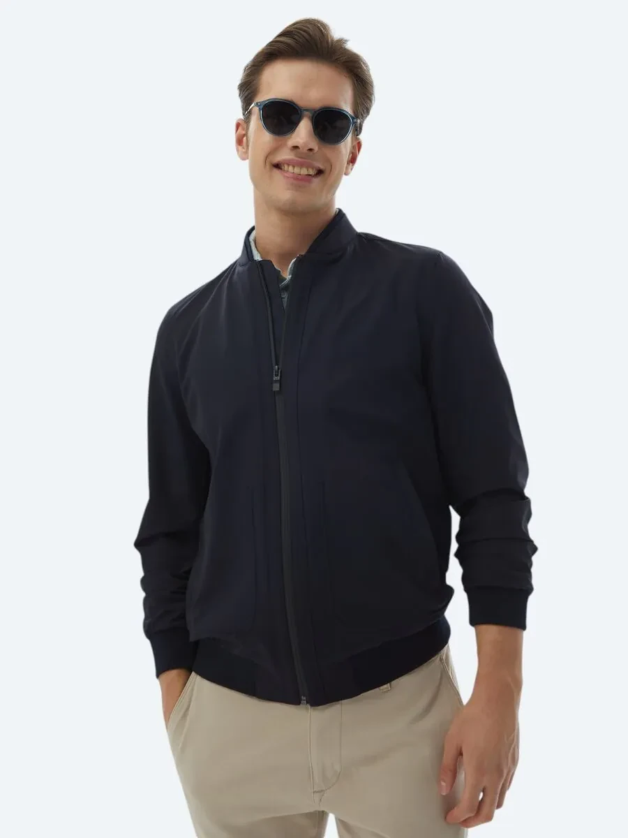 Navy Blue Weaving Coat - 6