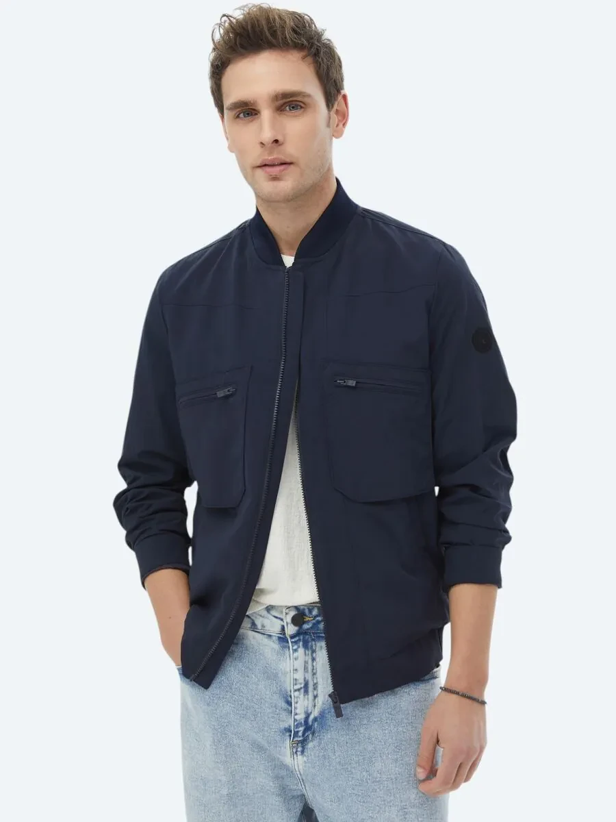Navy Blue Weaving Coat - 1