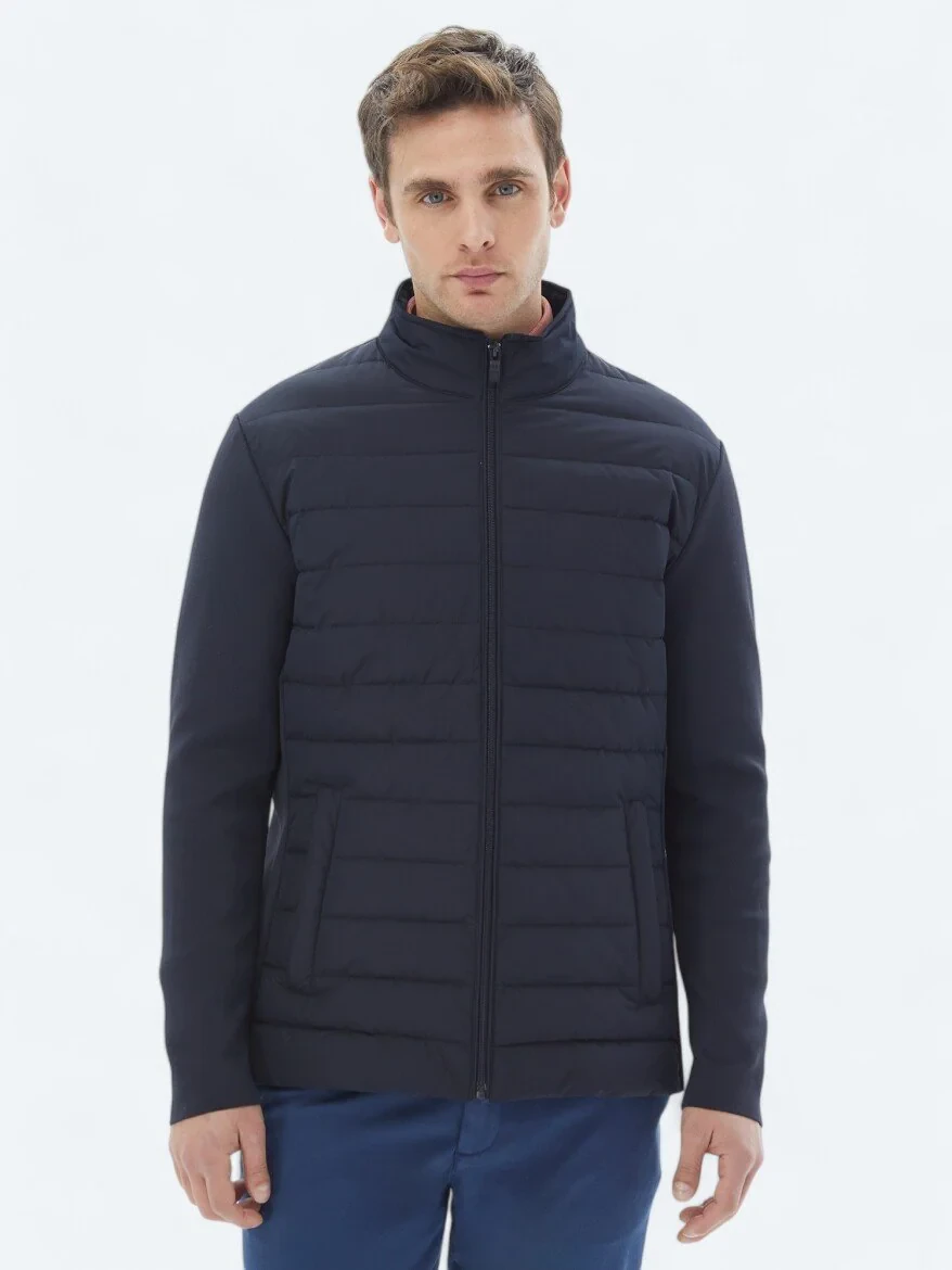 Navy Blue Weaving Coat - 1