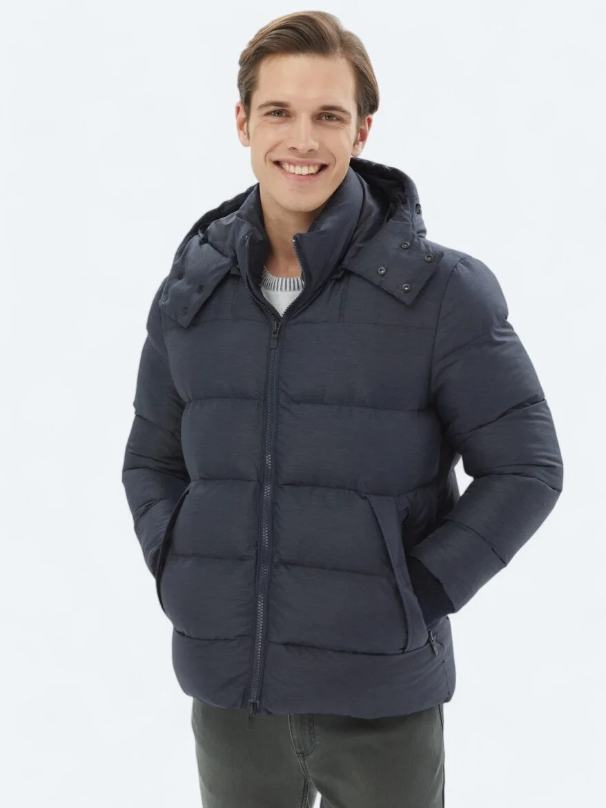 Navy Blue Weaving Coat - 1