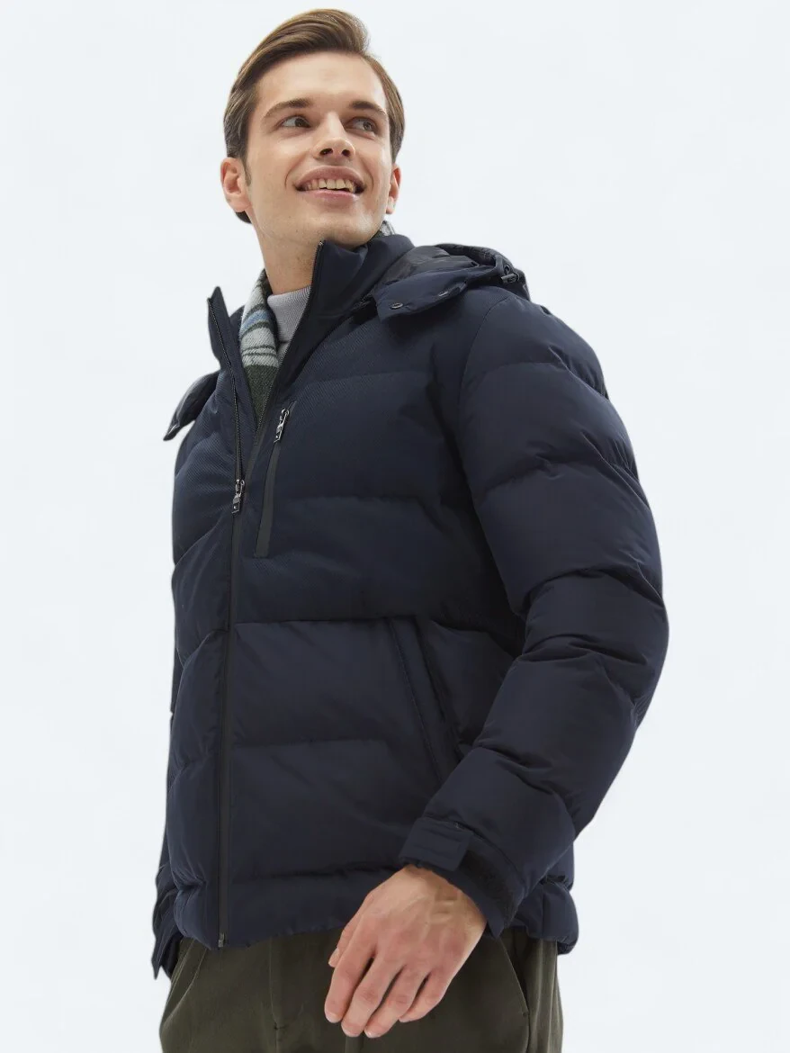Navy Blue Weaving Coat - 4
