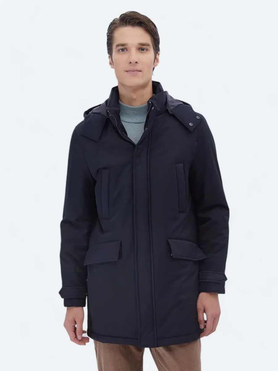 Navy Blue Weaving Coat - 1