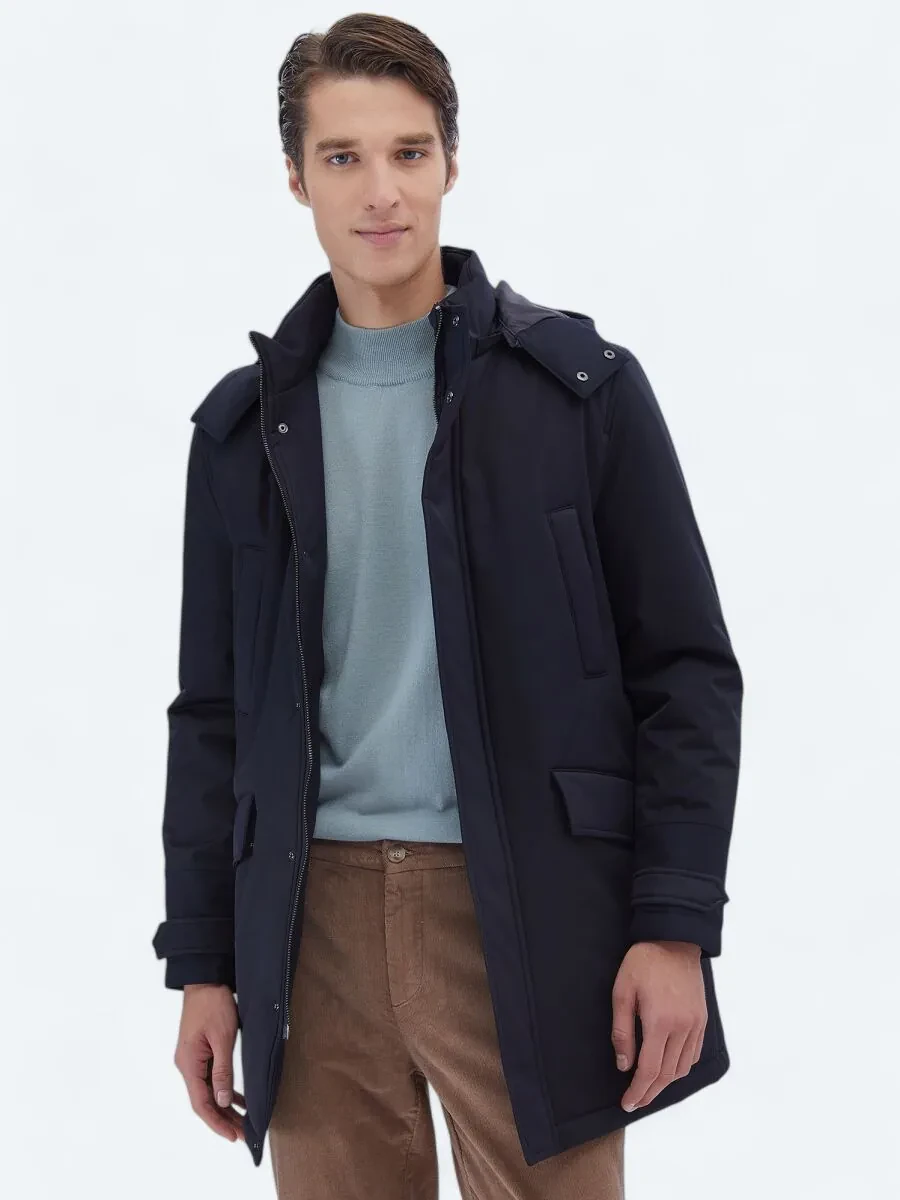 Navy Blue Weaving Coat - 3