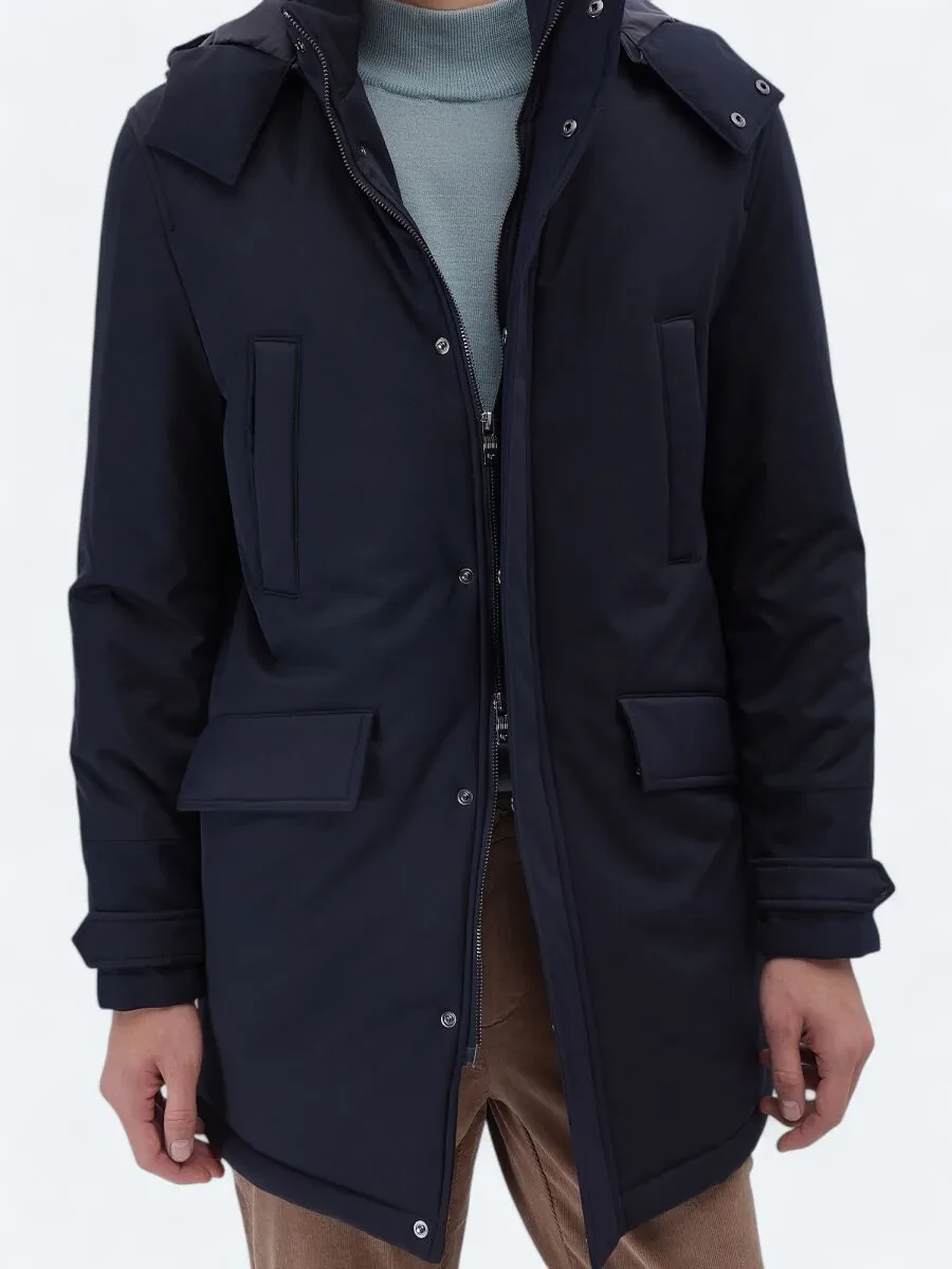 Navy Blue Weaving Coat - 7