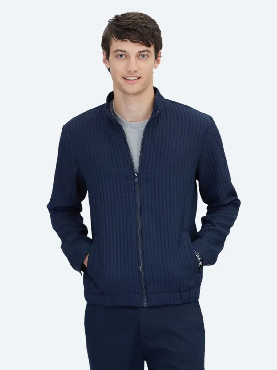 Navy Blue Weaving Coat - 1