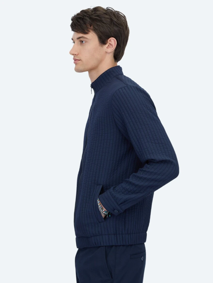 Navy Blue Weaving Coat - 3