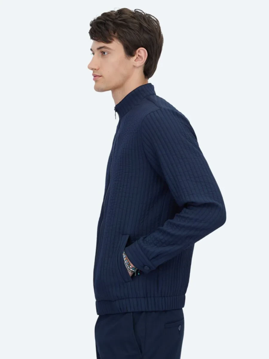Navy Blue Weaving Coat - 3