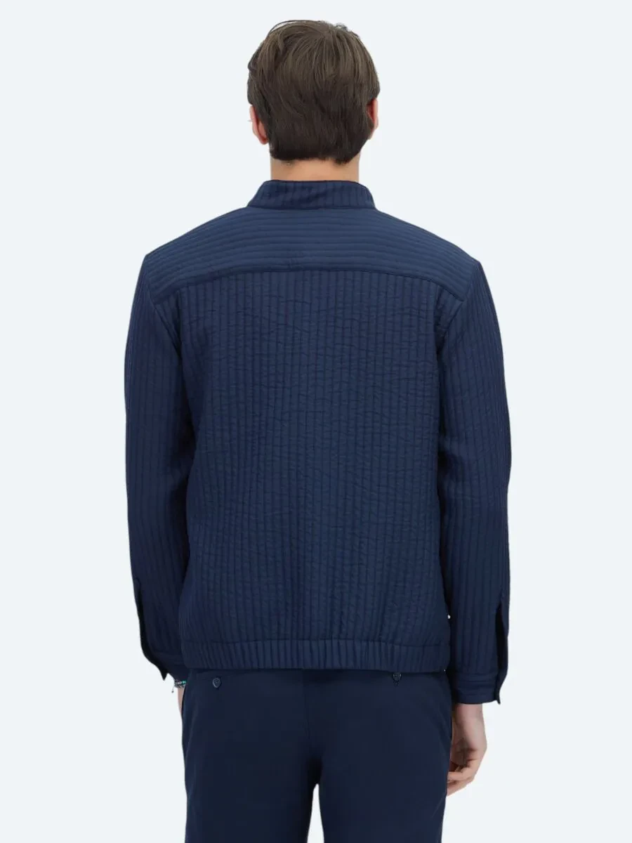 Navy Blue Weaving Coat - 5