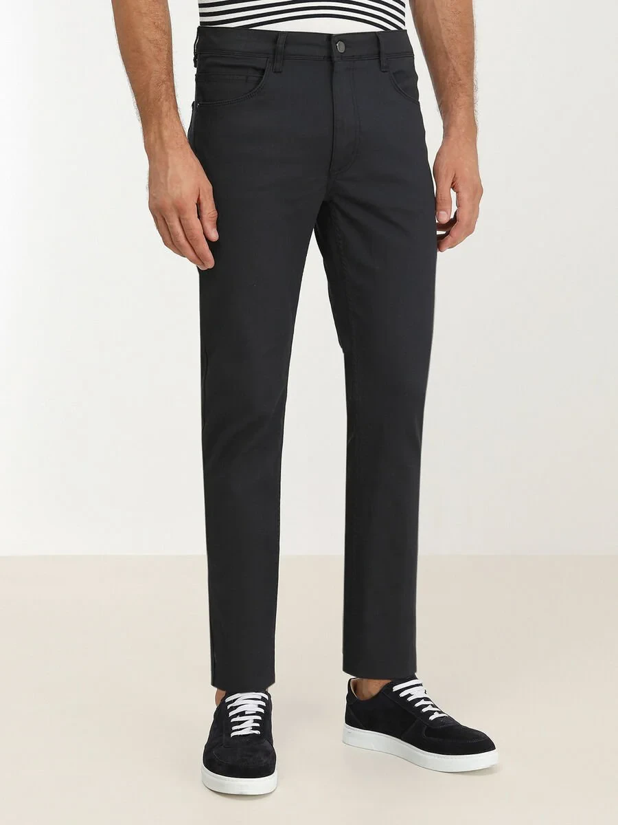 Navy Blue Weaving Fitted Fit Casual Cotton Blended Trousers - 2