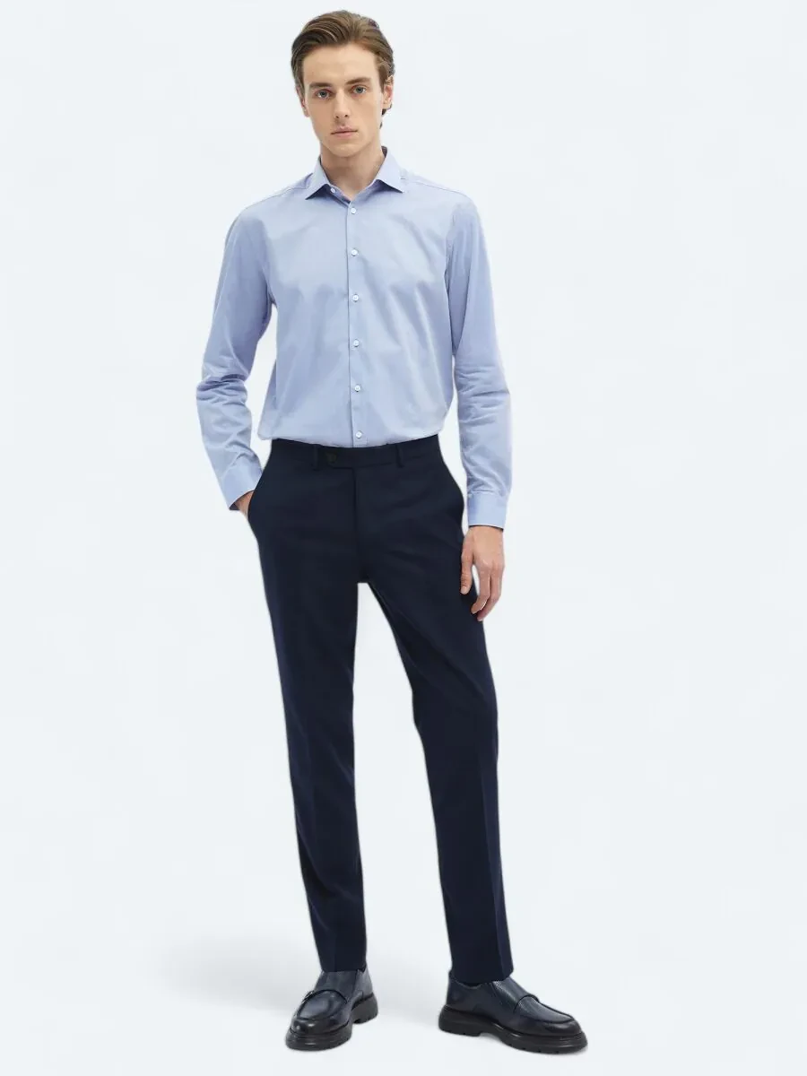 Navy Blue Weaving Fitted Fit Classical Trousers - 1