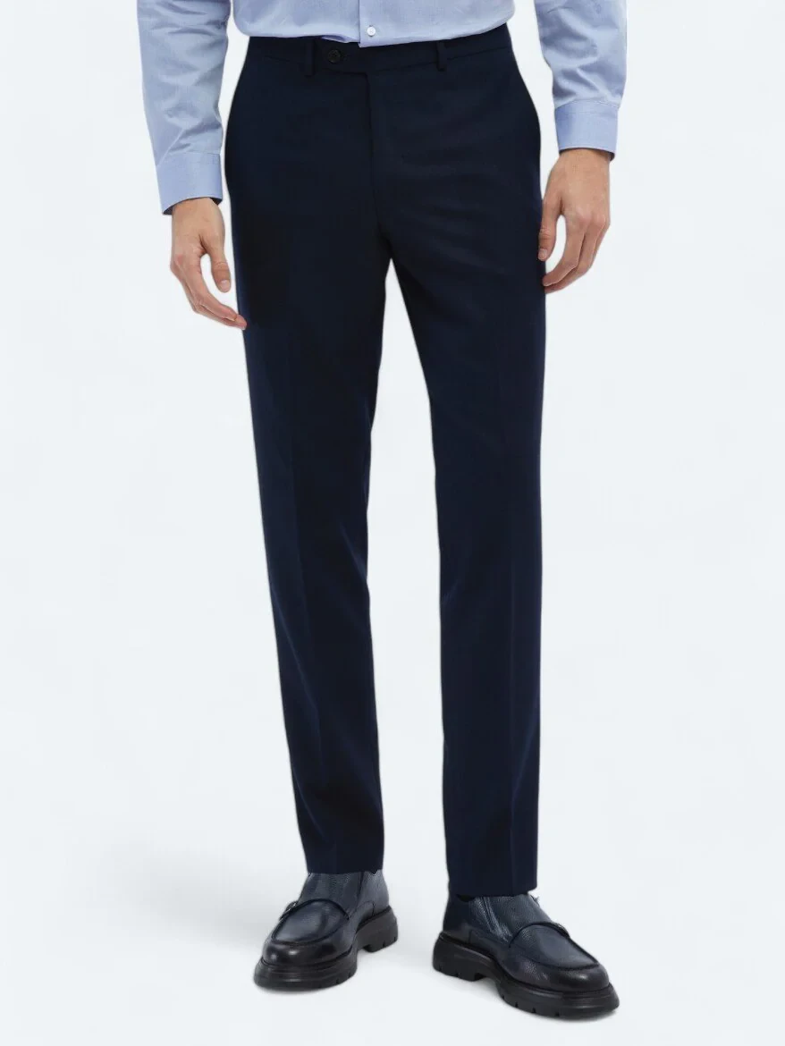 Navy Blue Weaving Fitted Fit Classical Trousers - 2