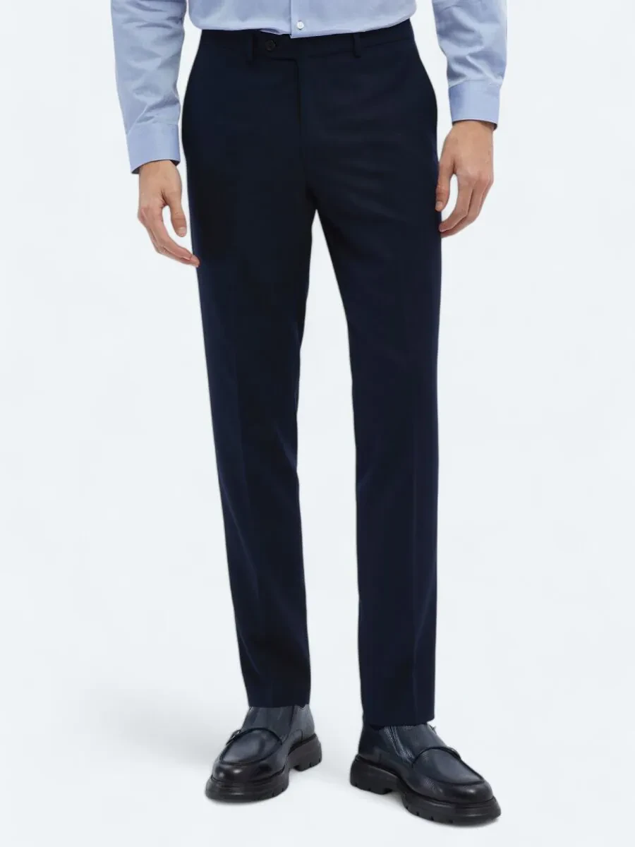 Navy Blue Weaving Fitted Fit Classical Trousers - 2