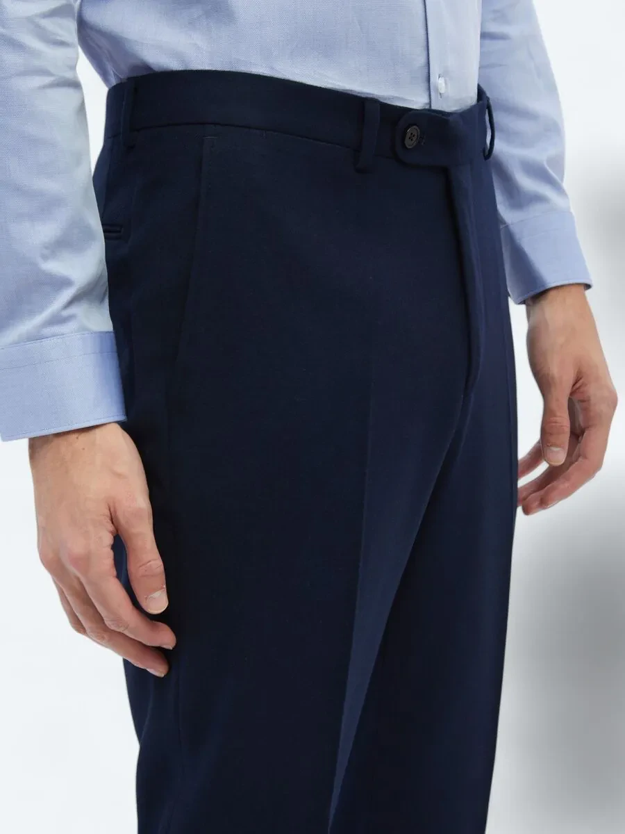 Navy Blue Weaving Fitted Fit Classical Trousers - 3