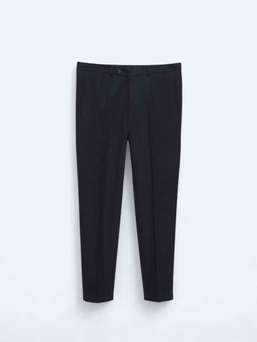 Navy Blue Weaving Fitted Fit Classical Trousers - 5