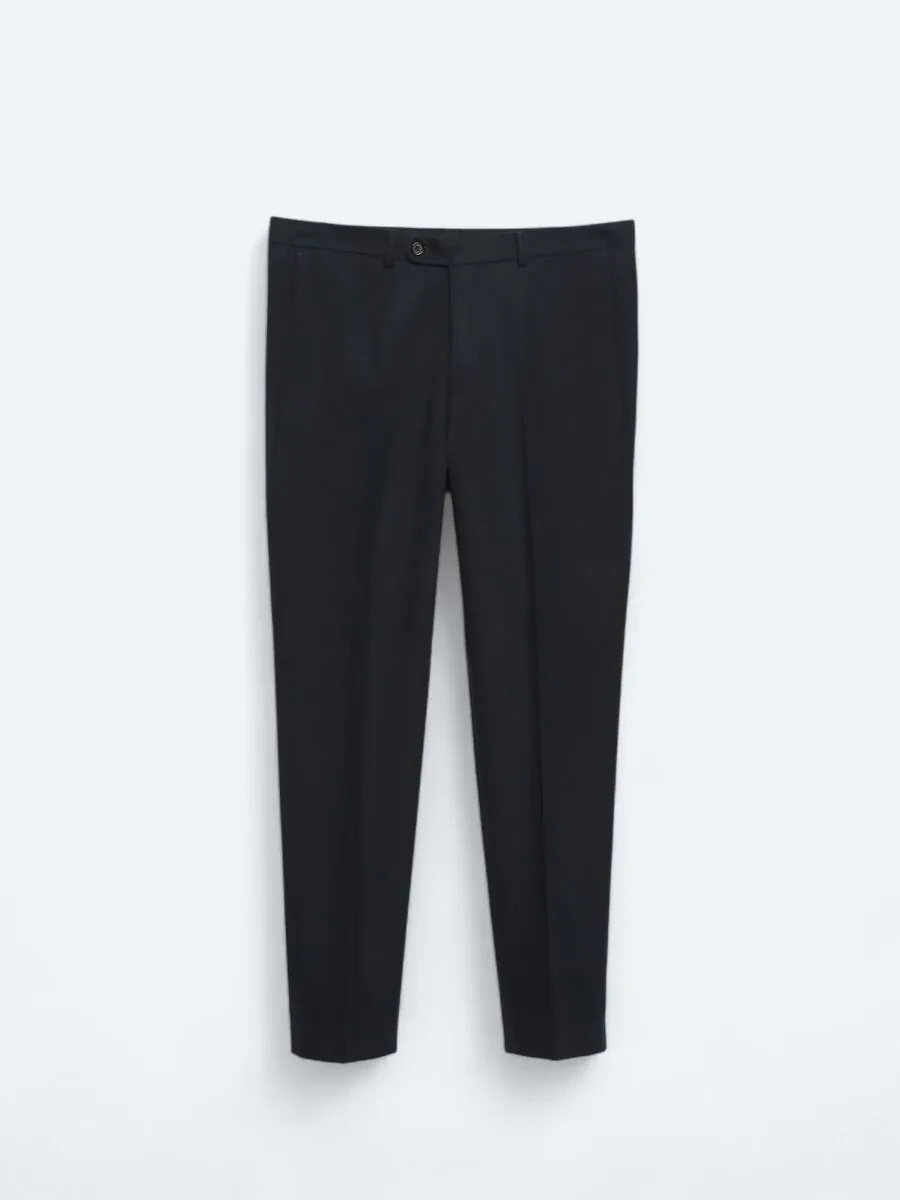 Navy Blue Weaving Fitted Fit Classical Trousers - 5