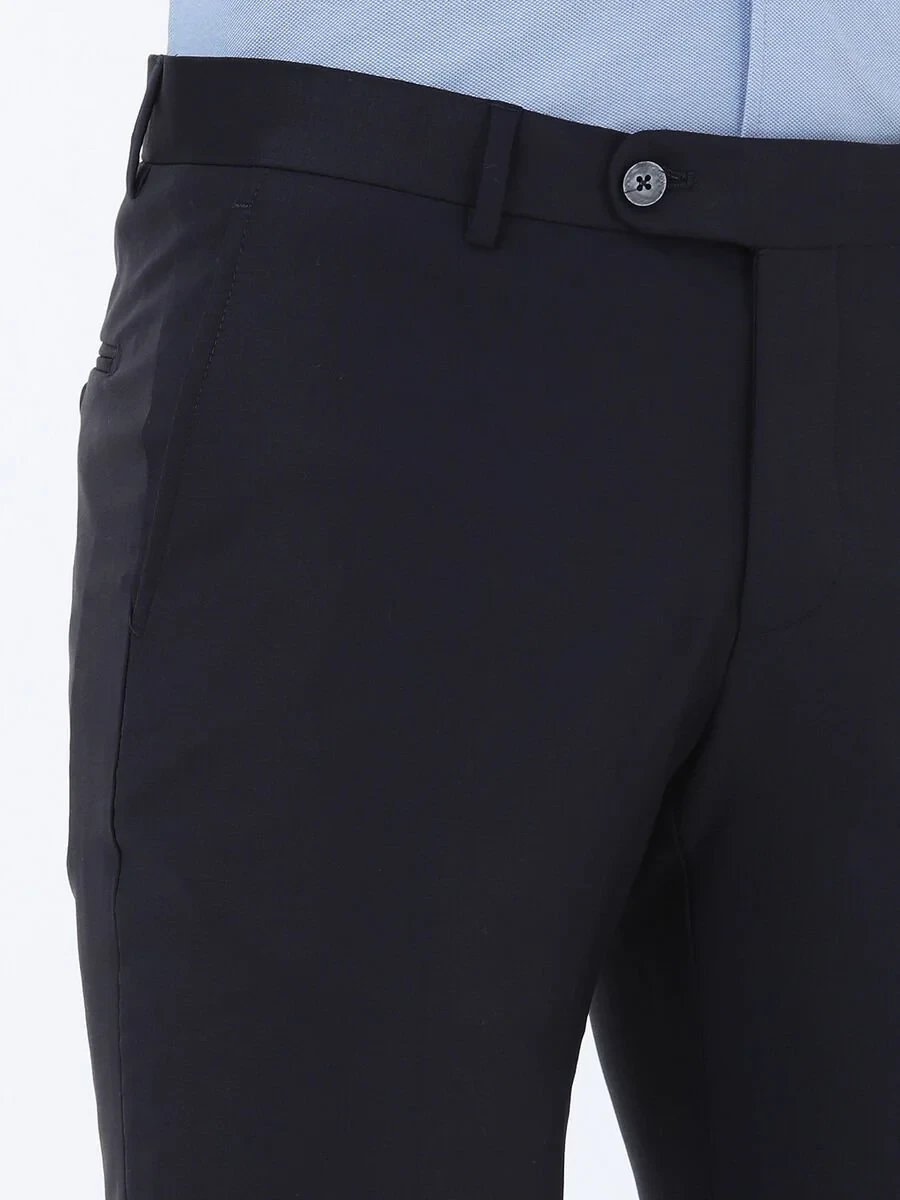 Navy Blue Weaving Fitted Fit Classical Wool Blended Trousers - 3