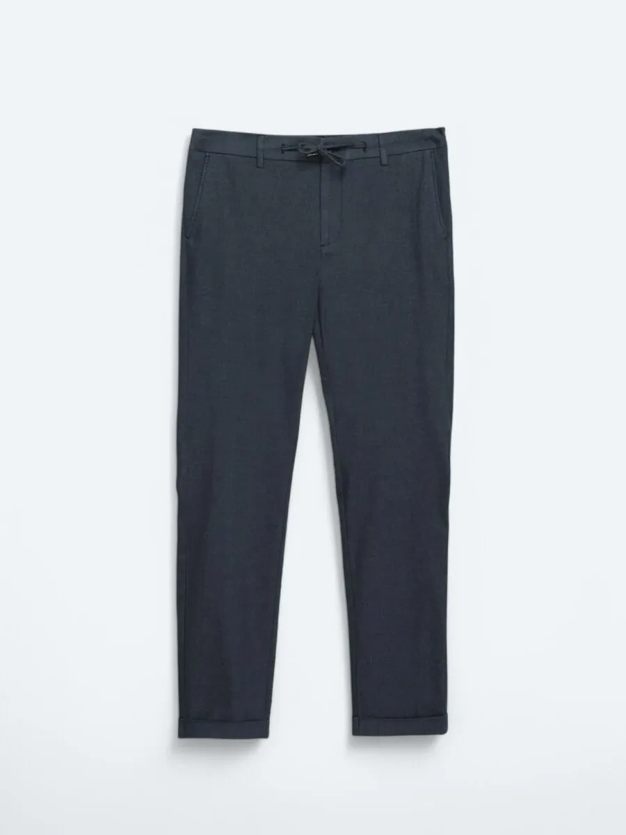 Navy Blue Weaving Jogging Fit Casual Cotton Blended Trousers - 6