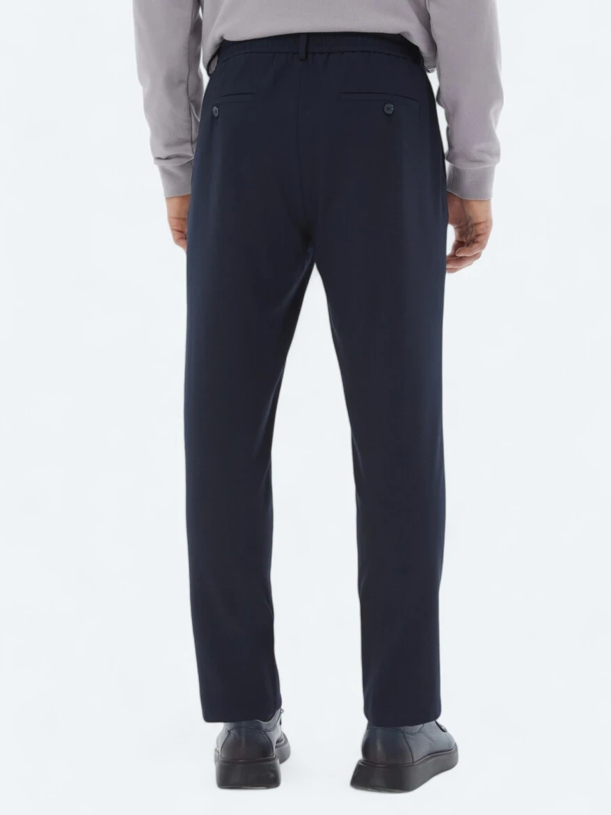 Navy Blue Weaving Jogging Fit Casual Trousers 