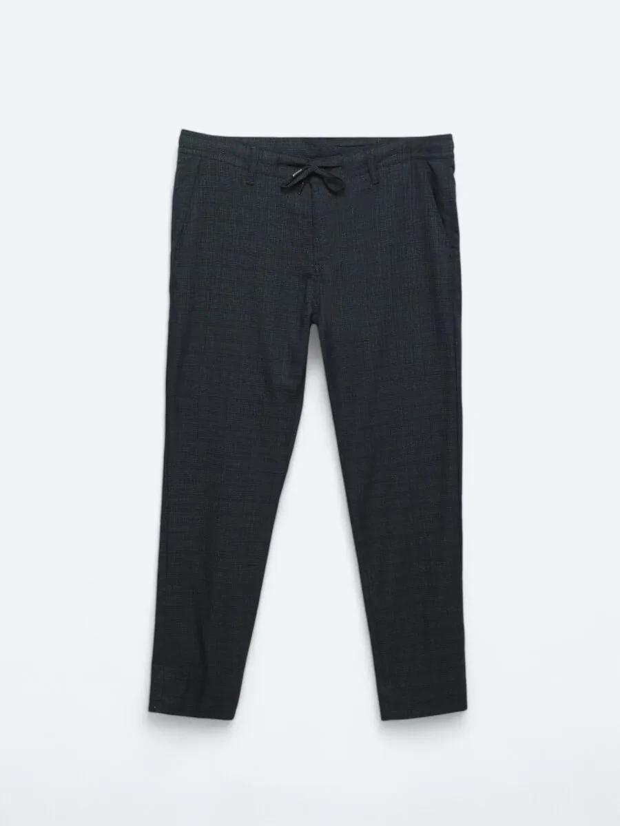 Navy Blue Weaving Jogging Fit Casual Trousers - 6