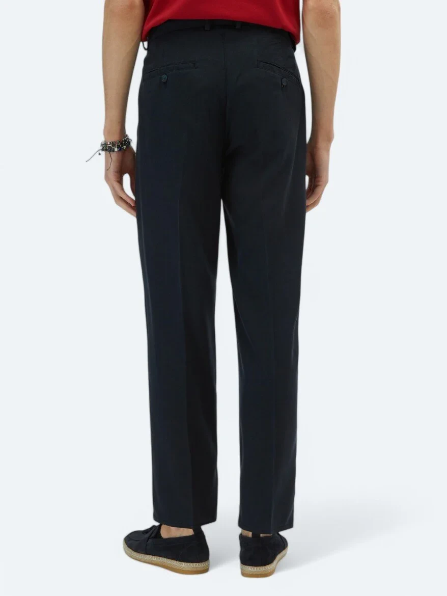 Navy Blue Weaving Loose Fit Casual Trousers 