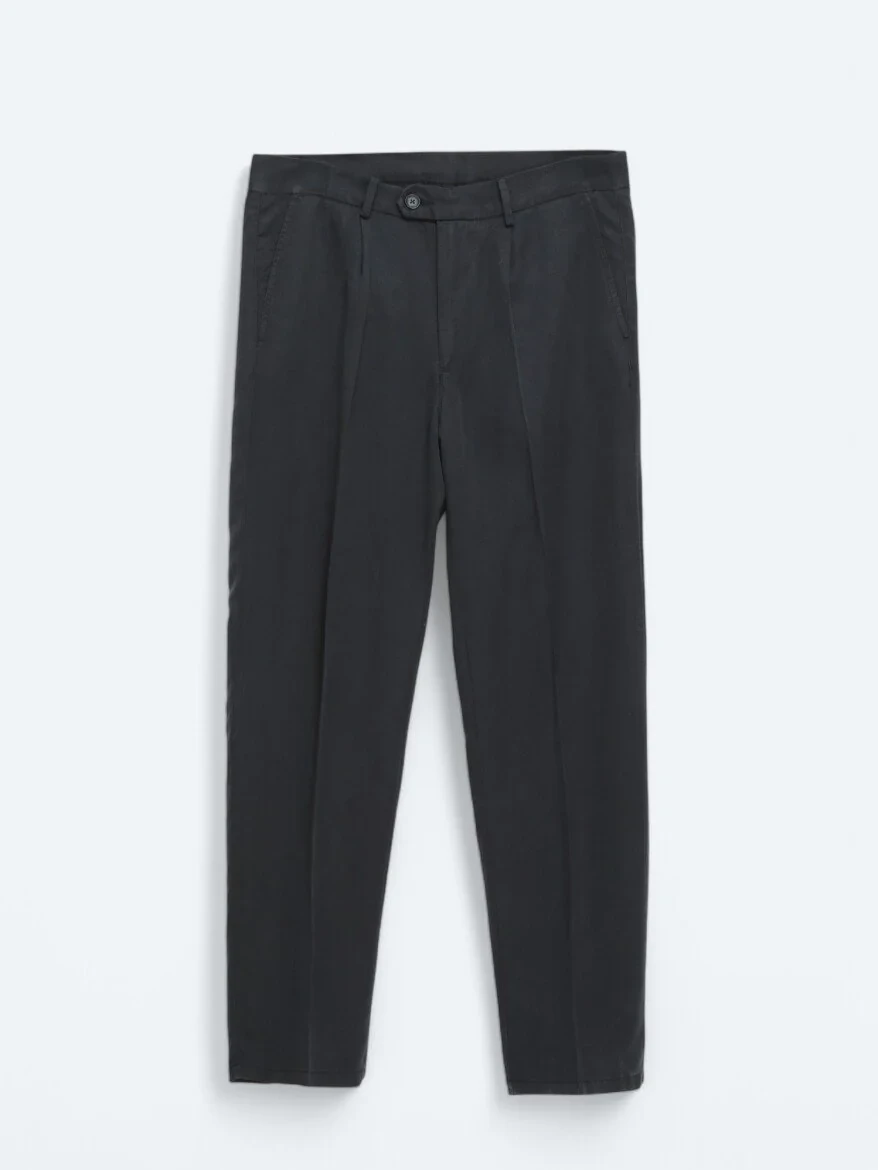 Navy Blue Weaving Loose Fit Casual Trousers - 5