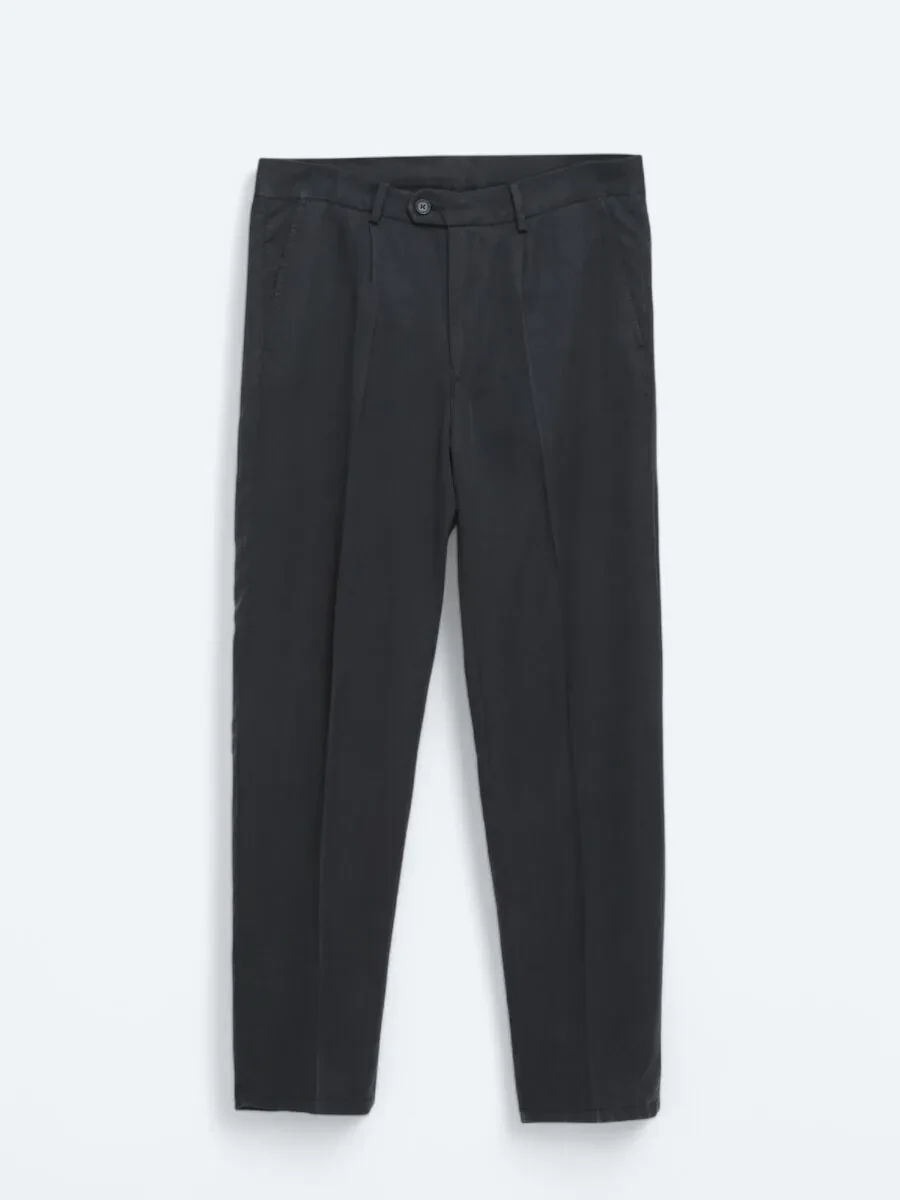 Navy Blue Weaving Loose Fit Casual Trousers - 5