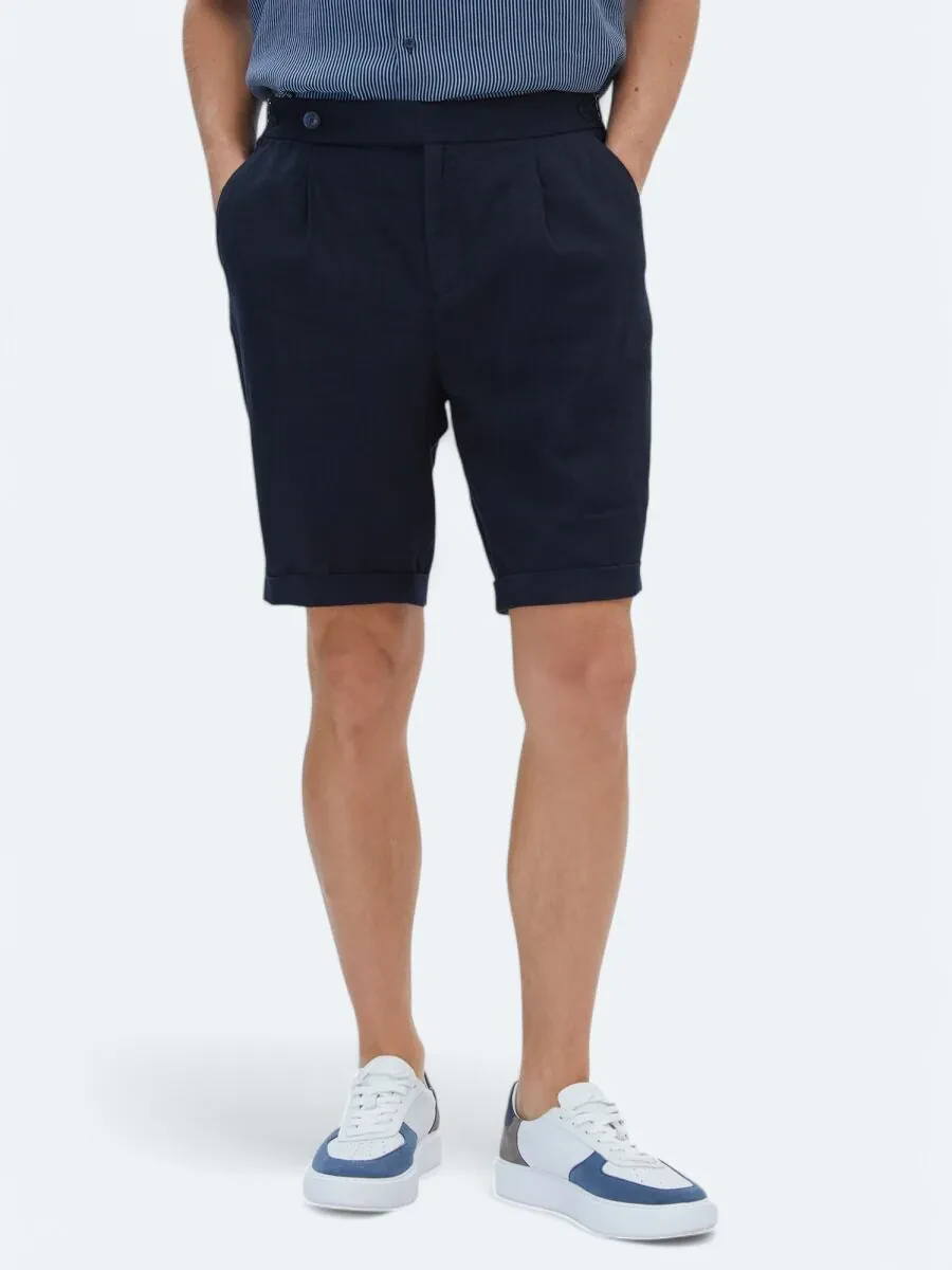 Navy Blue Weaving Modern Fit Casual Bermuda - 3