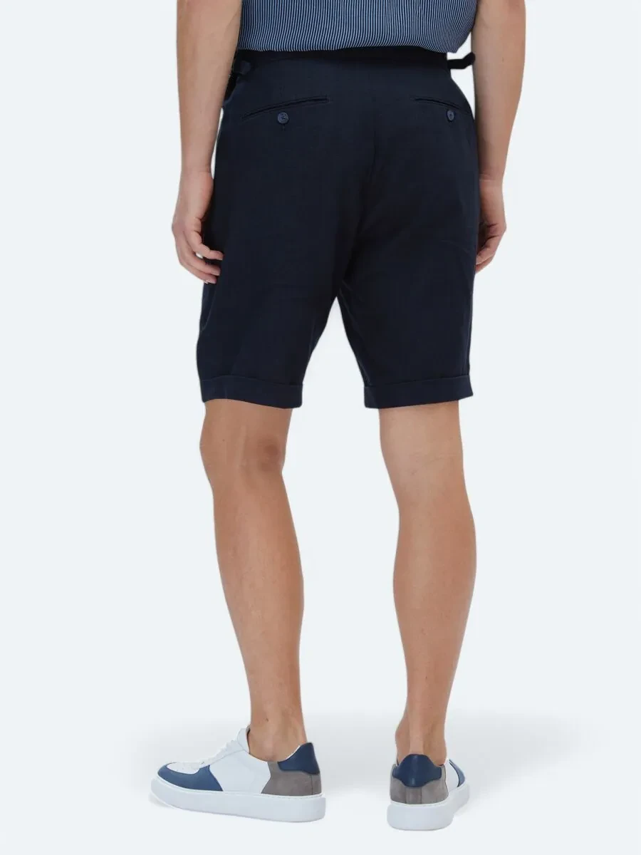 Navy Blue Weaving Modern Fit Casual Bermuda - 7