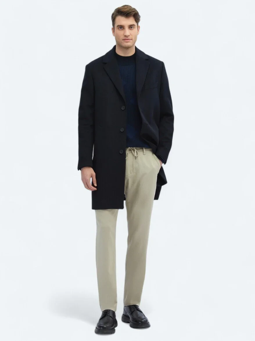 Navy Blue Weaving Overcoat - 2