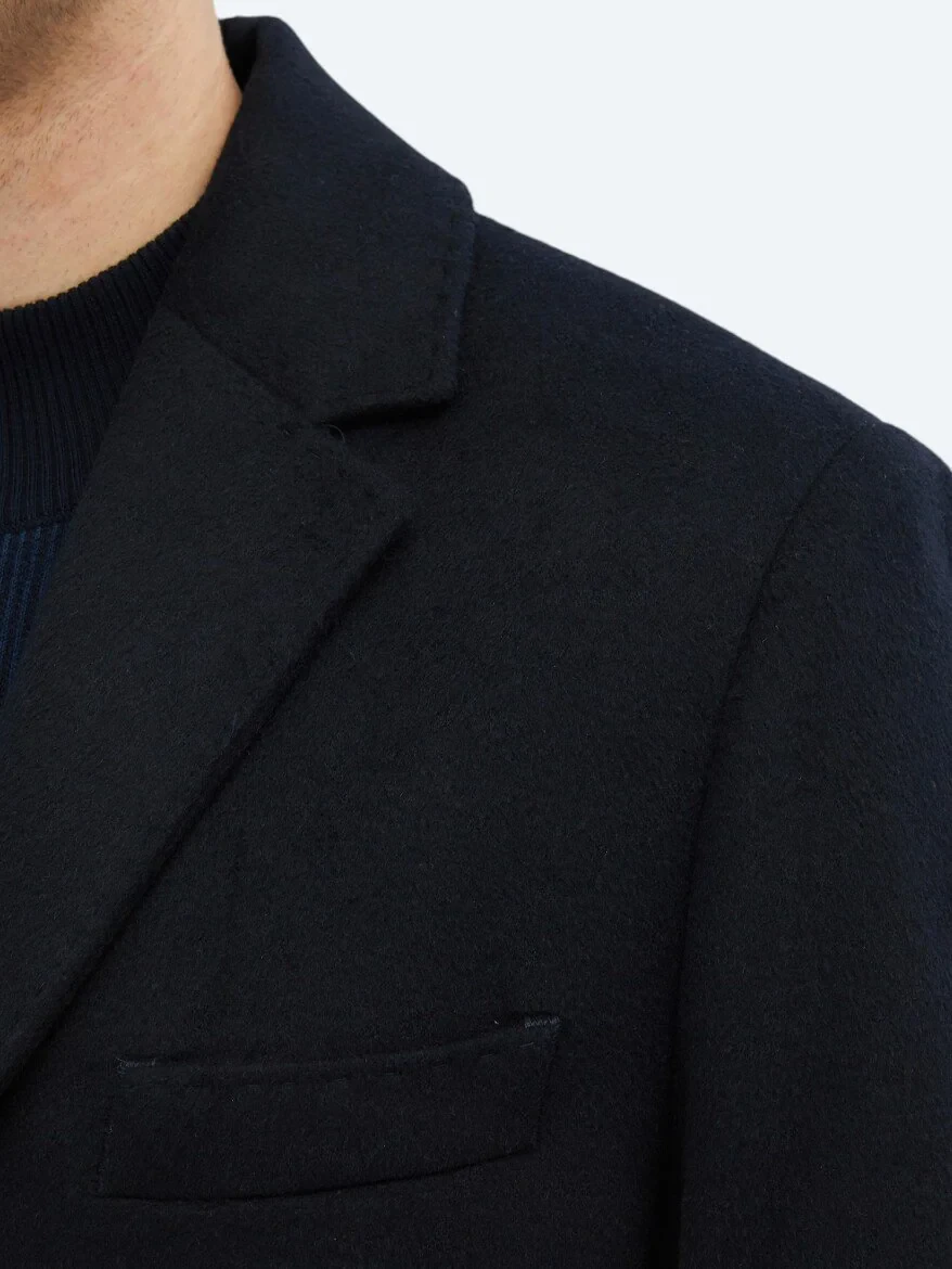 Navy Blue Weaving Overcoat - 4
