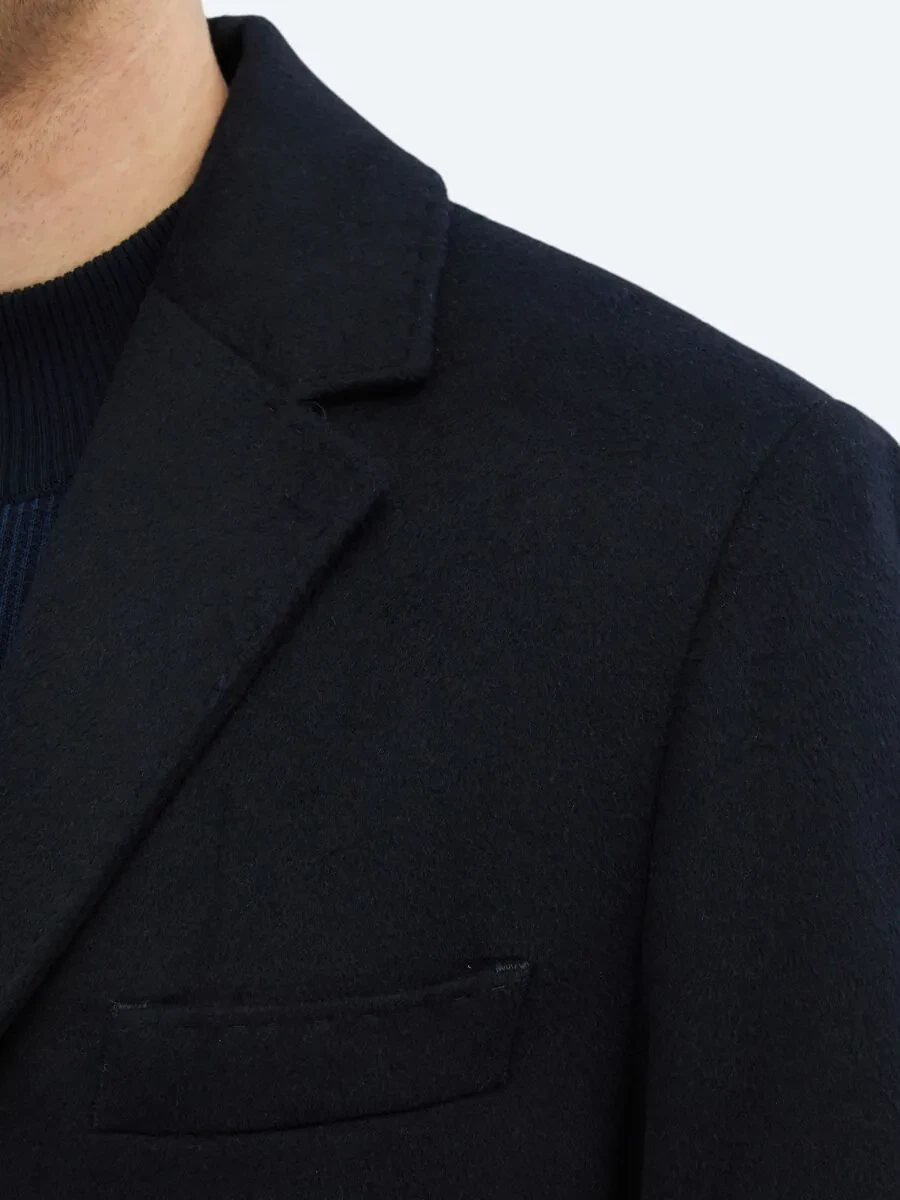 Navy Blue Weaving Overcoat - 4