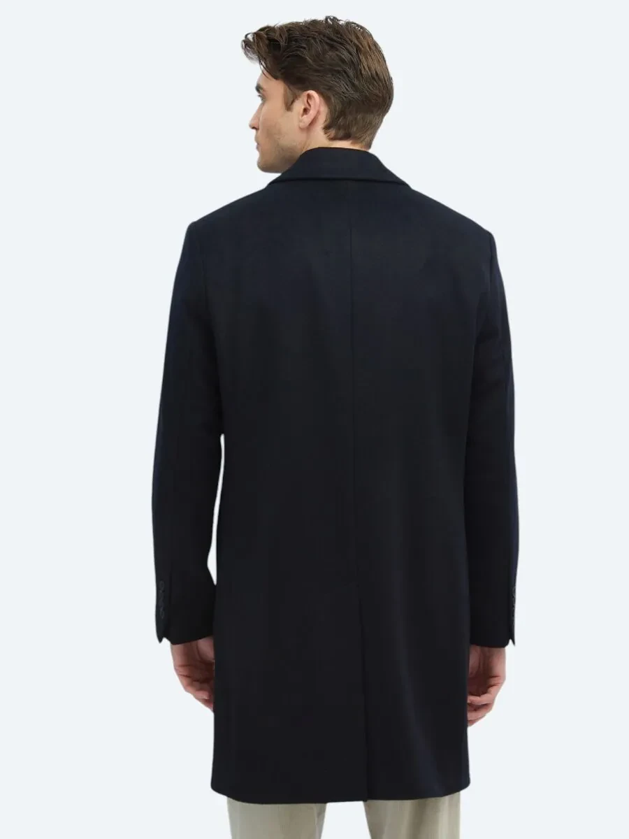 Navy Blue Weaving Overcoat - 5