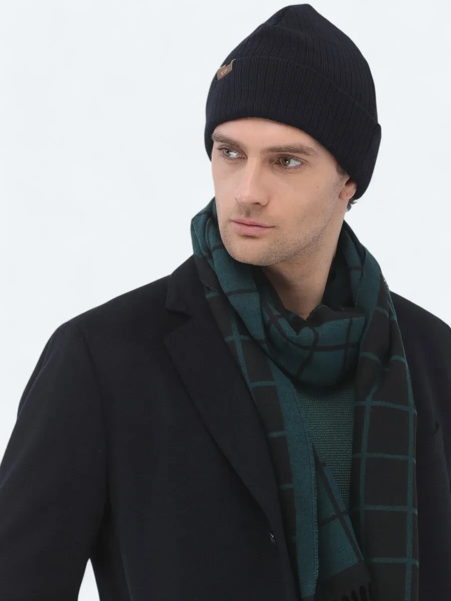 Navy Blue Weaving Overcoat - 5