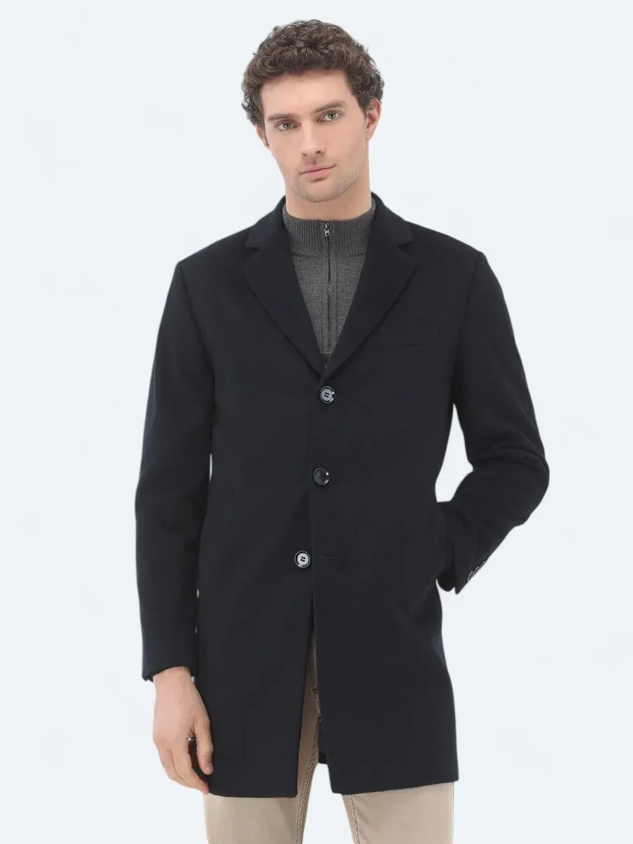 Navy Blue Weaving Overcoat - 6