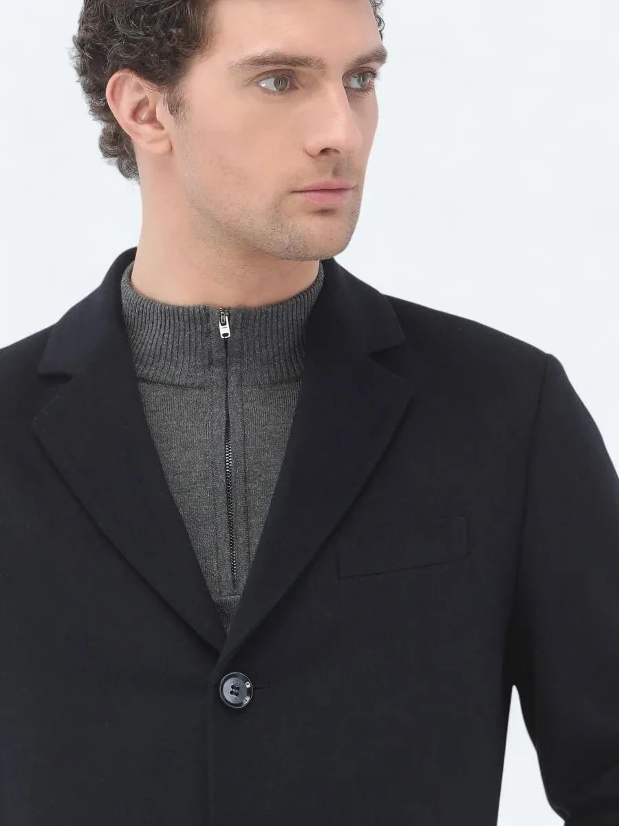 Navy Blue Weaving Overcoat - 7