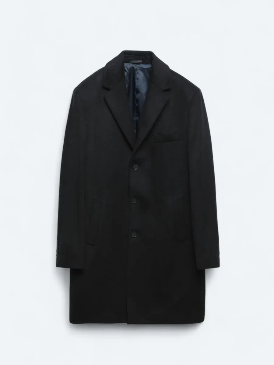 Navy Blue Weaving Overcoat - 11