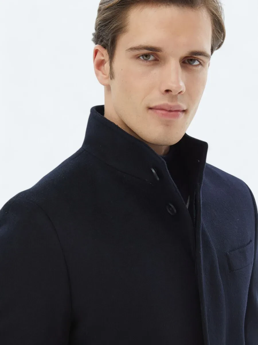 Navy Blue Weaving Overcoat - 6