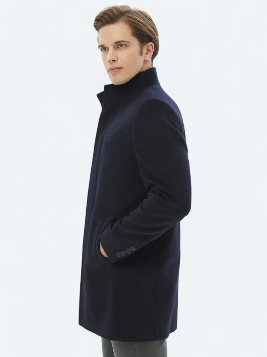 Navy Blue Weaving Overcoat - 7