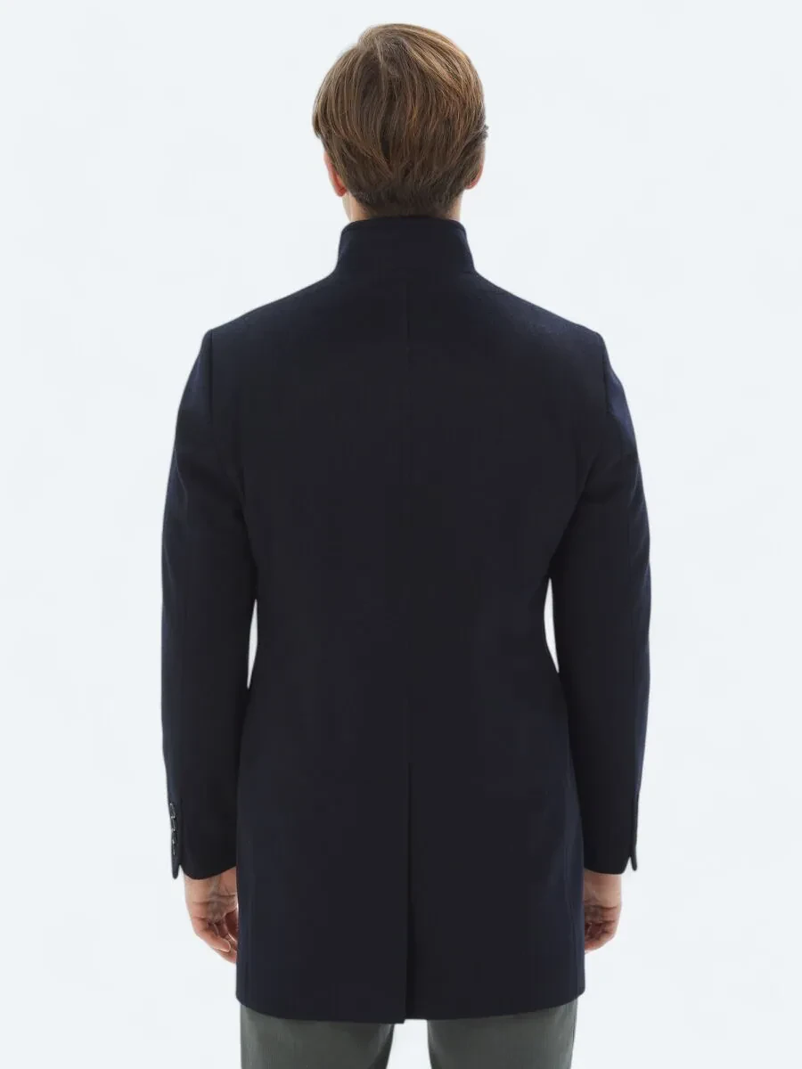Navy Blue Weaving Overcoat - 8
