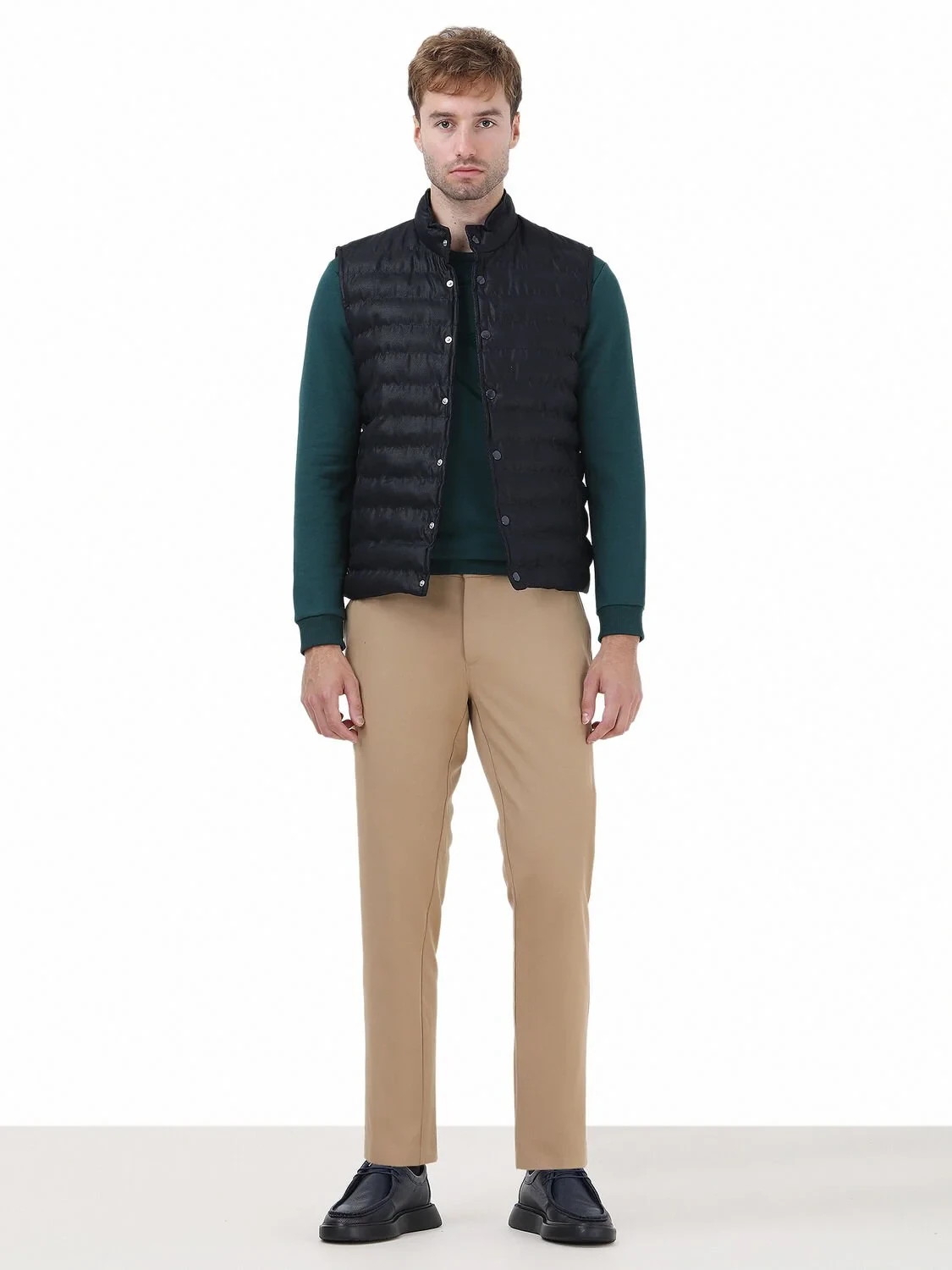 Navy Blue Weaving Puffer Vest - 2