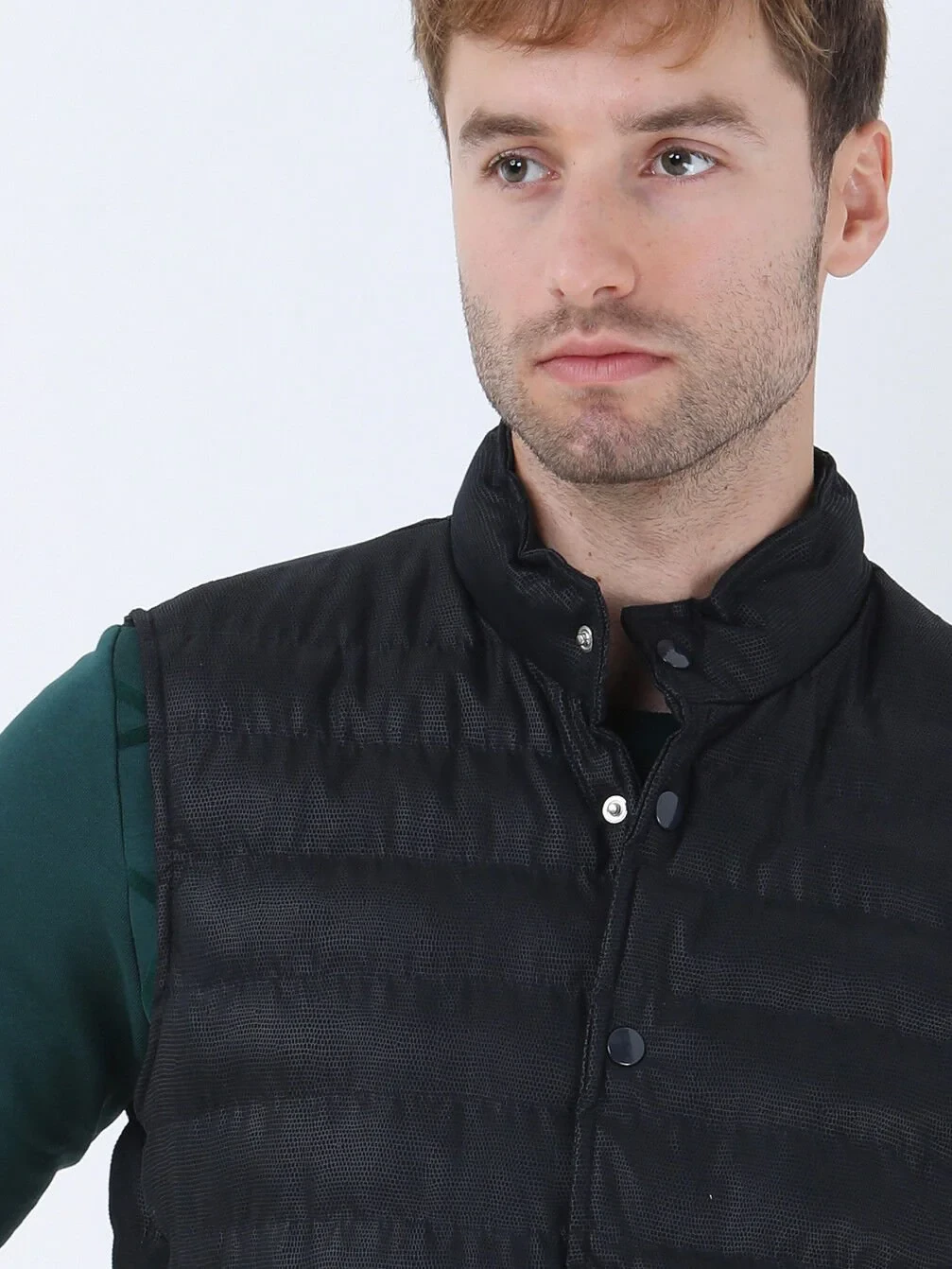 Navy Blue Weaving Puffer Vest - 3