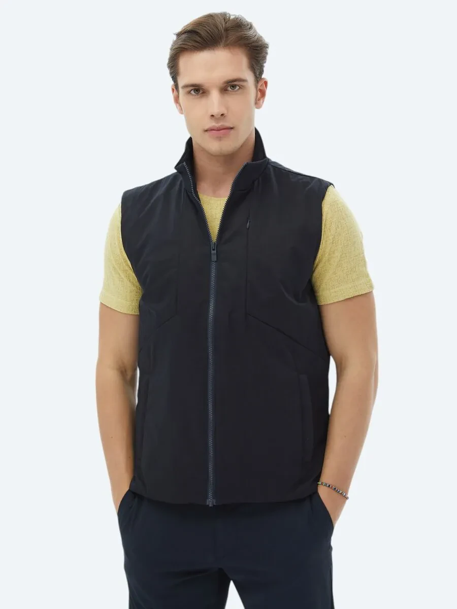 Navy Blue Weaving Puffer Vest - 1