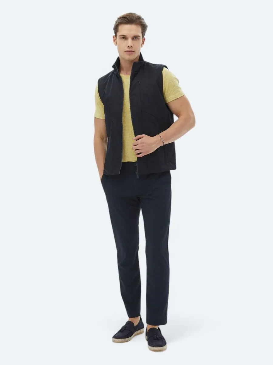 Navy Blue Weaving Puffer Vest - 2