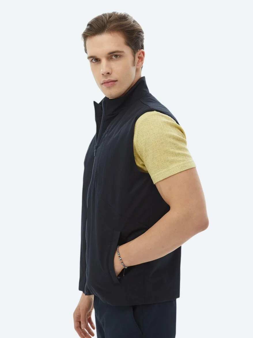 Navy Blue Weaving Puffer Vest 