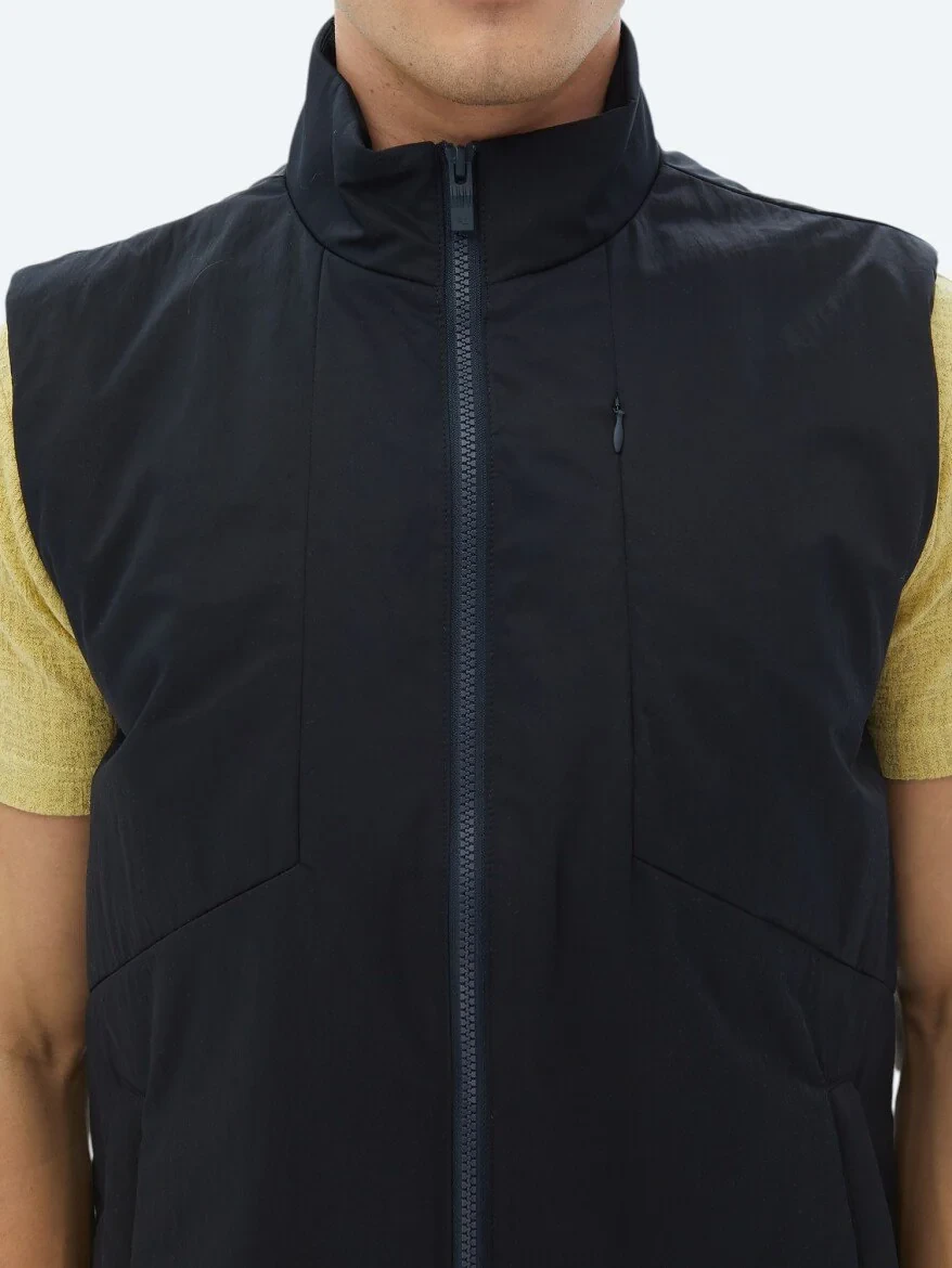 Navy Blue Weaving Puffer Vest - 5