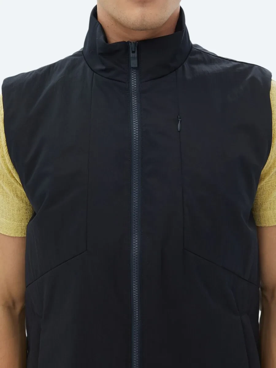 Navy Blue Weaving Puffer Vest - 5