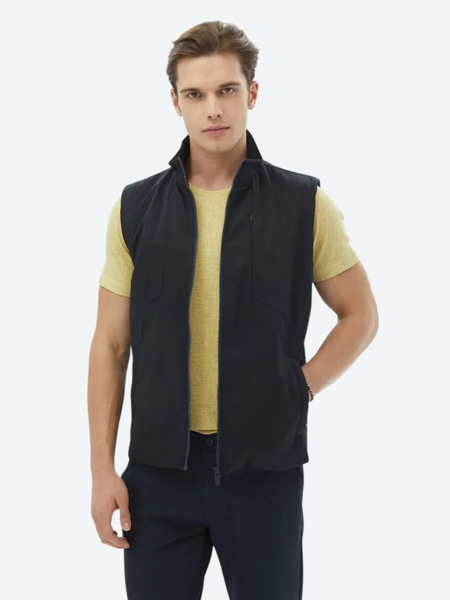 Navy Blue Weaving Puffer Vest - 6