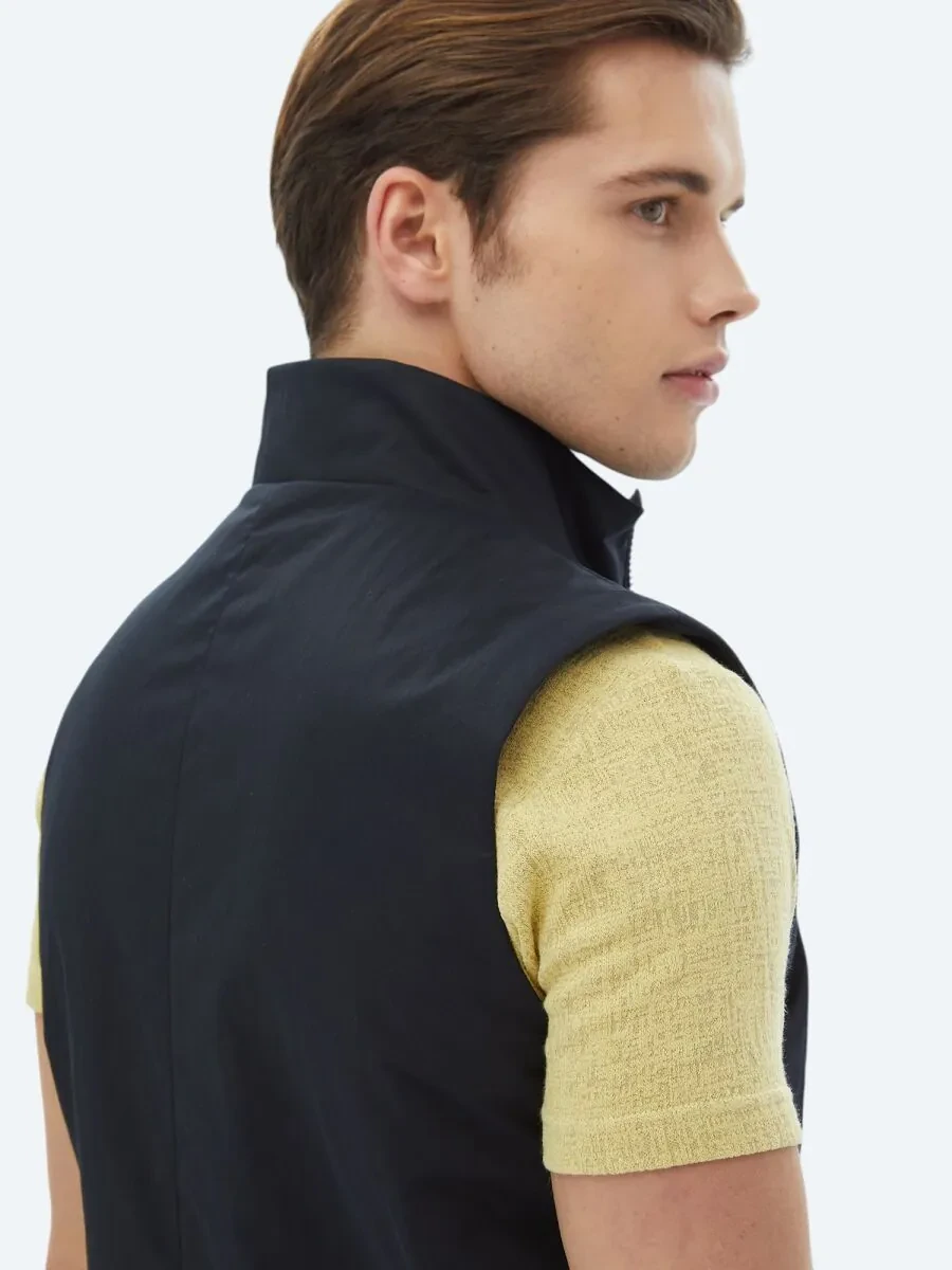 Navy Blue Weaving Puffer Vest - 7